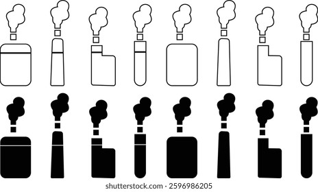 vape cigarette icon set . Cigarette vaping device. Vector graphic design elements, Smoking Addiction, Cigarettes, Vaping, Atomizer vape solid icons, isolated on transparent background, for mobile apps