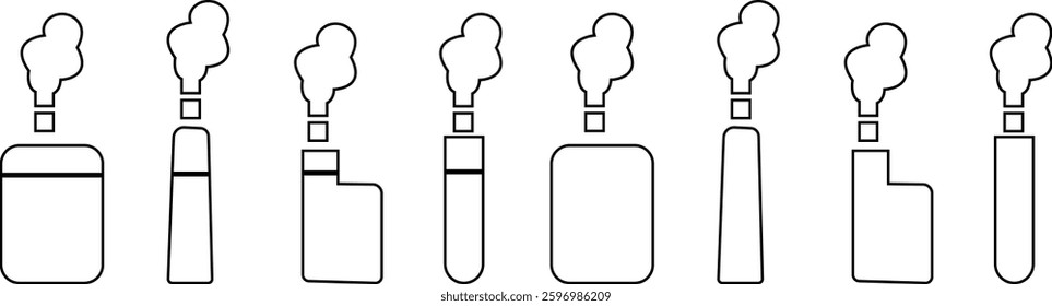 vape cigarette icon set . Cigarette vaping device. Vector graphic design elements, Smoking Addiction, Cigarettes, Vaping, Atomizer vape solid icons, isolated on transparent background, for mobile apps