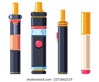 Vape and cigarette vector cartoon set isolated on a white background.