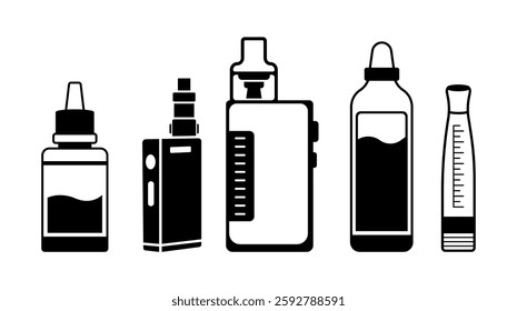 Vape Clip Art Design, Flat Set Of Electronic Cigarette Vector Icons For Design.