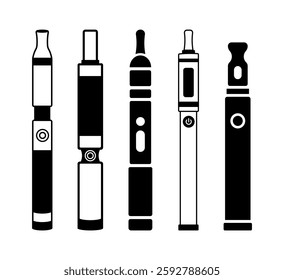 Vape Clip Art Design, Flat Set Of Electronic Cigarette Vector Icons For Design.