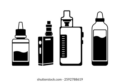 Vape Clip Art Design, Flat Set Of Electronic Cigarette Vector Icons For Design.