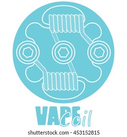 Vape coil. Vector illustration of vape. Vape trend. Illustration of Electronic cigarette. vapor e-cigarette vape vaporizer cigarette, box mod, Mech Mod. Icons of coil. Icons of vape.