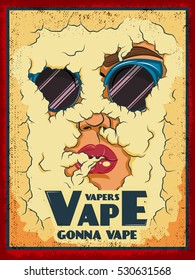 Vape colored poster with asmoke face, vector illustration