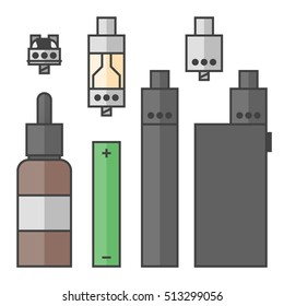 Vape device and equipment icon set. 