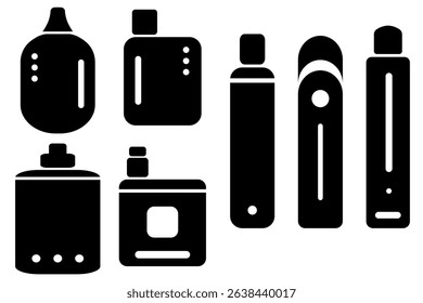 Vape Device Icon Set – Black Silhouette Vector of Electronic Cigarettes