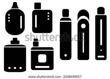 Vape Device Icon Set – Black Silhouette Vector of Electronic Cigarettes