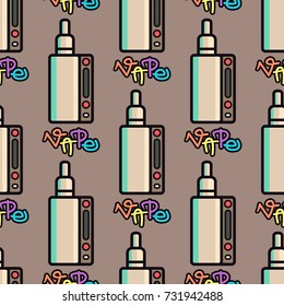 Vape device vector cigarette vaporizer vapor juice seamless pattern bottle flavor illustration battery coil.