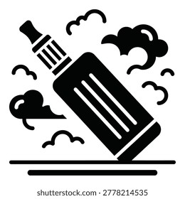 Vape or ecigarette with clouds of smoke around it falls on flat surface icon