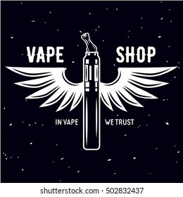 Vape e-cigarette emblem label print logos Monochrome style Isolated on white background. Vintage vector illustration.