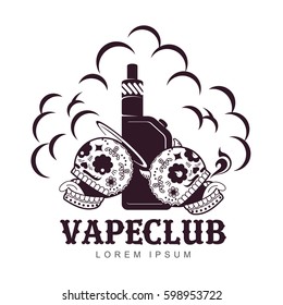 Vape, e-cigarette emblems, labels, prints and logo. Vector vintage illustration. Isolated on white background.