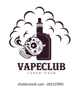 Vape, e-cigarette emblems, labels, prints and logo. Vector vintage illustration. Isolated on white background.