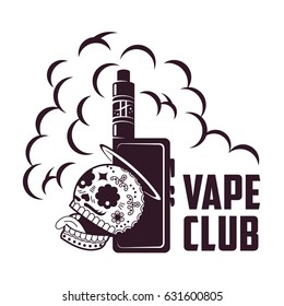 Vape, e-cigarette emblems, labels, prints and logo. Vector vintage illustration. Isolated on white background.
