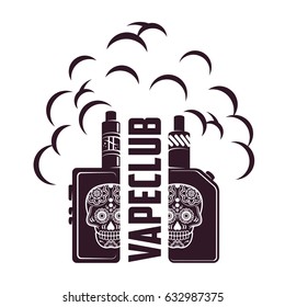 Vape, e-cigarette emblems, labels, prints and logo. Vector vintage illustration. Isolated on white background.