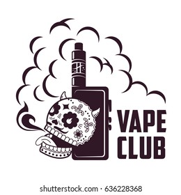 Vape, e-cigarette emblems, labels, prints and logo. Vector vintage illustration. Isolated on white background.