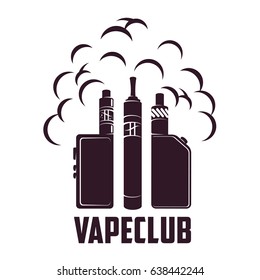 Vape, e-cigarette emblems, labels, prints and logo. Vector vintage illustration. Isolated on white background.