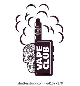 Vape, e-cigarette emblems, labels, prints and logo. Vector vintage illustration. Isolated on white background.