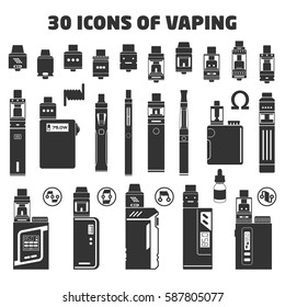 Vape and e-cigarette vector set. E-cig and vaping vector illustration.