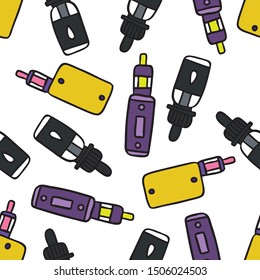 vape and e-liquid seamless doodle pattern, vector illustration