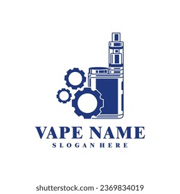 Vape mit Gear Logo Design-Konzept Vektor. Vapinggrafik-Design