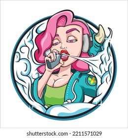 Vape girl character design mascot vector