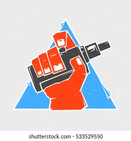 Vape hand in triangle grunge style vector illustration