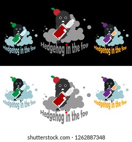 Vape hedgehog in the fog ,flat logotypes vector set  with aple  in three colors options, for web and print for shope and cafe. 