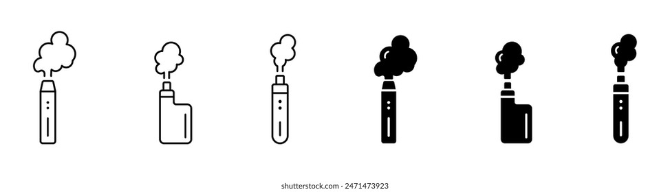 Vape icon set. Electronic cigarette smoke device. Atomizer vape solid, filled outline icons. Vector