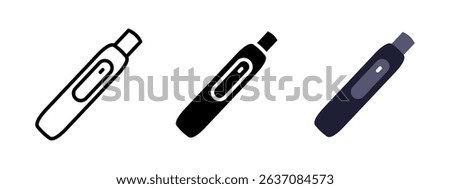 Vape icon. Sleek electronic device with button for inhaling vaporized nicotine vector illustration. Modern alternative to cigarettes symbol. Portable e-cigarette tool for vaping use pictogram.