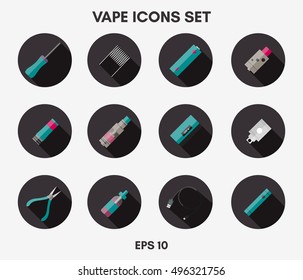 Vape icons set on a white background. Can be used for advertising vape shop, electronic cigarettes store.Vector Illustration.