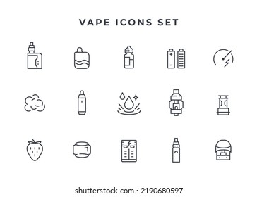 Vape icons set. Vaping accessories line vector illustration. Electronic cigarette sign.