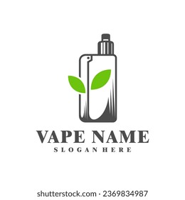 Vape con el vector de diseño del logo de la hoja. Diseño de ilustraciones de vapeo