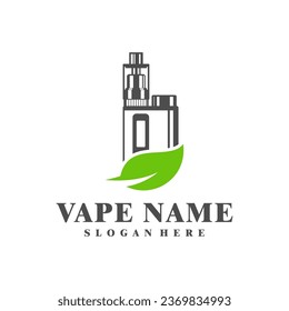 Vape con el vector de diseño del logo de la hoja. Diseño de ilustraciones de vapeo