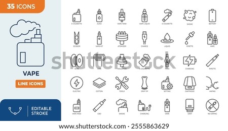 Vape line editable icon set. Vaping Electronic Cigarette Line Icons	
