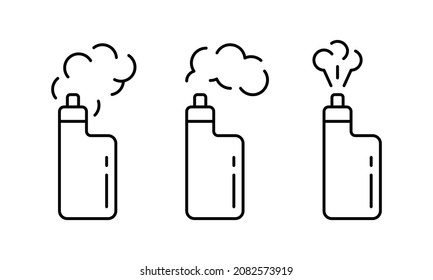 Vape linear icons set. Outline simple vector of electronic cigarette with smoke. Contour isolated pictogram on white background