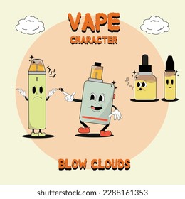 Vape and Liquid Character with expression and retro style