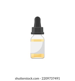 Icono de caricatura del líquido de Vape o del frasco de líquido-e, ilustración del vector plano aislado sobre fondo blanco. Líquido aromático para cigarrillos electrónicos y dispositivos para fumar vapor.