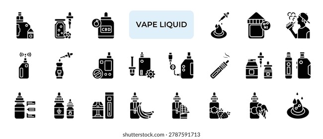 Vape Liquid Icon set Collection in Solid Glyph Style. nicotine, vaporizer, device,  cigarette, smoke, pod, mod