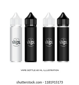 Vape Liquid Plastic Bottle Packaging 3d Realistic Mockup. Vaping Community Label Emblem Logotype Template On White And Black Blanks. Vector Illustration.