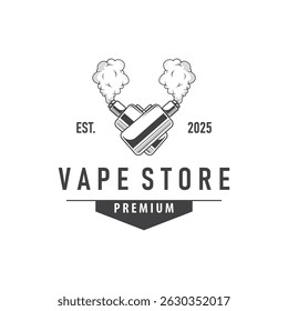 Vape Logo Silhouette Design Simple Vintage Retro Old Concept Vape Accesorios Tienda con ilustración de humo Símbolo de Plantilla Marca Negocio o producto