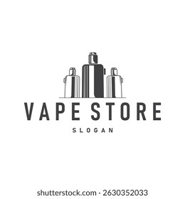 Vape Logo Silhouette Design Simple Vintage Retro Old Concept Vape Accesorios Tienda con ilustración de humo Símbolo de Plantilla Marca Negocio o producto