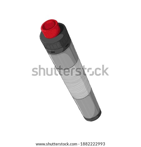 Vape mech mod with rebuildable dripping atomizer. E-cigarette concept. Colorful Vector illustration in cartoons style. Isolated on white background. 