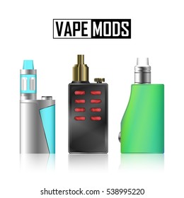 Vape Mod. Electronic Cigarette Set. Colorful Vector Vaporize Device Isolated On White Background. Trend New Culture. Illustration.