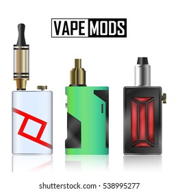 Vape Mod. Electronic Cigarette Set. Colorful Vector Vaporize Device Isolated On White Background. Trend New Culture. Illustration.