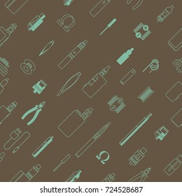 vape patterns of e cigarette icons set, e liquid, vape devices and tools, vaping seamless background. 
