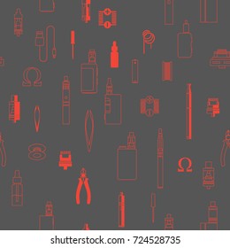 vape patterns of e cigarette icons set, e liquid, vape devices and tools, vaping seamless background. 
