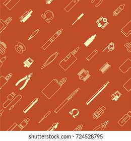 vape patterns of e cigarette icons set, e liquid, vape devices and tools, vaping seamless background. 
