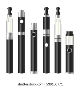 Vape Pen. Electronic Cigarette Set. Metalic Vector E-cigarette Pen Isolated On White Background. Illustration.