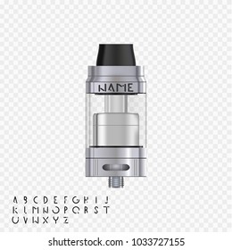 Vape Realistic Atomizer. Creating corporate identity. Personal vape style and its name. Set font letters.