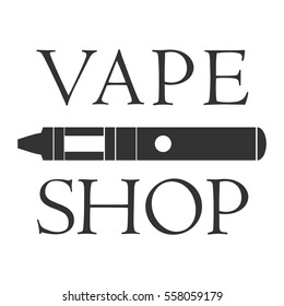 Vape Shop Badge And Label On White Background. Logotype With Electronic Cigarette For Store Advertising Or Window Signage. Vector Illustration .